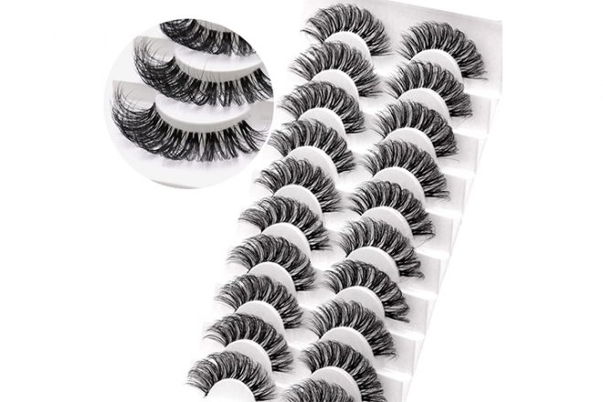 Veleasha Russian Strip Lashes with Clear Band Looks Like Eyelash Extensions D Curl Lash Strips 10 Pairs Pack (DT01)