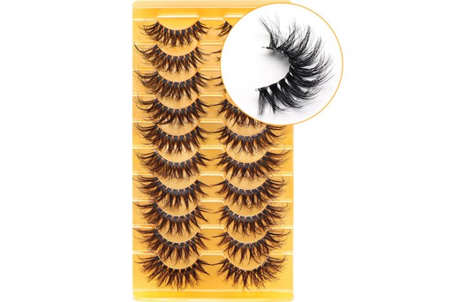 Veleasha Eyelashes with Clear Band Looks Like Eyelash Extensions Wispy D Curl Strips Lashes 10 Pairs Pack (DT16)
