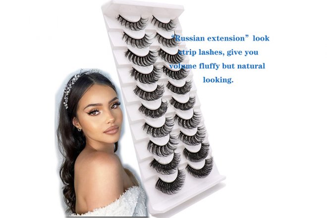 Veleasha Eyelashes 10 Pairs Russian Strip Lashes 5 Styles Mix Pack D Curl False Eyelashes for Eye Makeup (D06-H)
