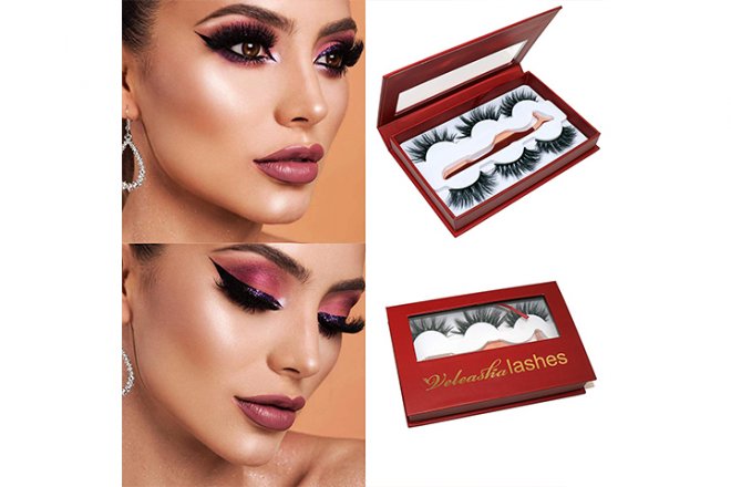 Veleasha 3 Styles Flully Lashes with Eyelash Tweezers 3D Mink Lashes Cruelty-Free 5D False Lashes Luxury Makeup 3 Pairs Pack