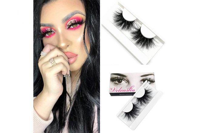 Veleasha-48A 25mm Lashes Strip 5D Mink Hair High Volume Thick Dramatic Style Long Length Cruelty-free and Reusable/False Eyelashes
