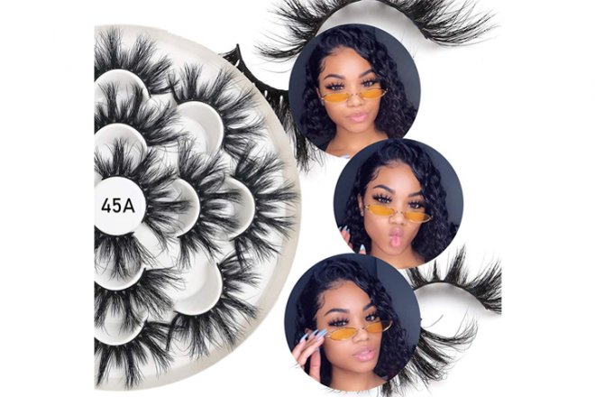 Veleasha 7 Pairs Pack Style-45A Fluffy 25mm Mink Lashes Handmade Long 3D Eyelashes Dramatic Look False Lashes for Makeup(VS002) /False Eyelashes