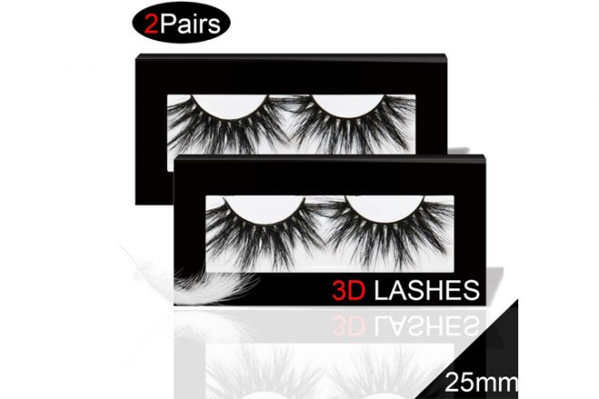 Veleasha 25mm Long 3D Mink Eyelashes 100% Siberian Fur Dramatic Look Handmade Strip Lashes for Makeup (2 Pair-45A)/False Eyelashes