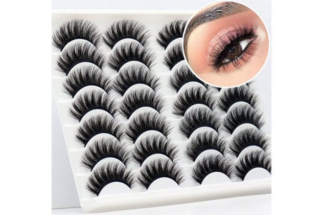 Veleasha Faux Mink Lashes 14 Pairs Pack Thick Dramatic Volume Reusable Eyelash Round Eye Lashes