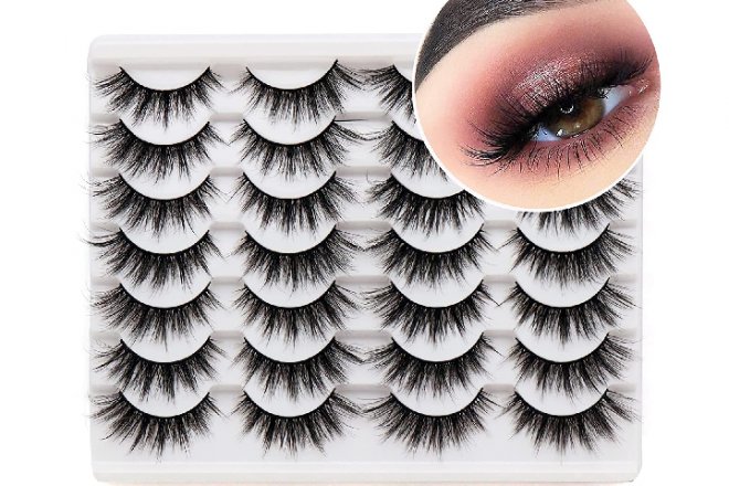 Veleasha Eyelashes Natural Look Faux Mink Lashes Pack Handmade Fluffy False Eyelashes 14 Pairs Cat Eye Lashes