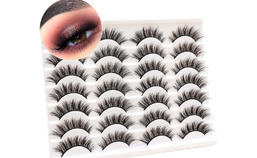 Veleasha False Lashes 14 Pairs Fluffy Eyelashes Pack Natural Look Faux Mink Eyelashes Wispy Strip Eye Lashes Multipack