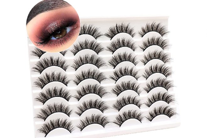 Veleasha False Lashes 14 Pairs Fluffy Eyelashes Pack Natural Look Faux Mink Eyelashes Wispy Strip Eye Lashes Multipack