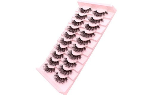 Veleasha Clear Band Lashes 10 Pairs Pack D Curl Russian Strip Lashes,Natural Look Transparent Soft Band Faux Mink Eyelashes for Eye Makeup (D03-T)