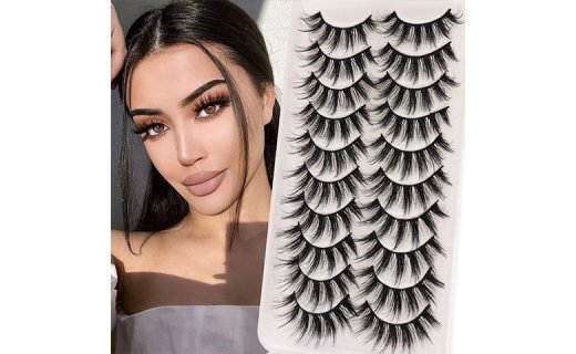 Veleasha Lashes Fluffy 3D Faux Mink Lashes 18mm Long Natural Look False Eyelashes for Eye Makeup 10 Pairs Pack Reusable Eyelashes (3D07)