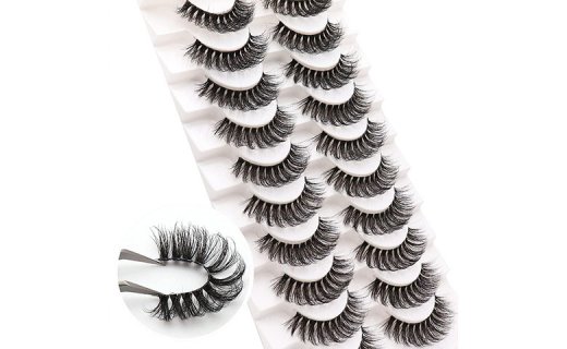 Veleasha Russian Strip Lashes with Clear Band Looks Like Eyelash Extensions D Curl Lash Strips 10 Pairs Pack (DT08)