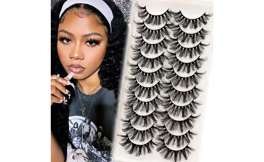 Veleasha Lashes Fluffy & Wispy Faux Mink Eyelashes Criss-cross False Lashes 10 Pairs Pack 22mm Long Fake Eyelashes for Women (6D23)