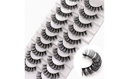 Veleasha Russian Strip Lashes DD Curl False Eyelashes Fluffy Wispy Faux Mink Lashes 10 Pairs Pack (D02)
