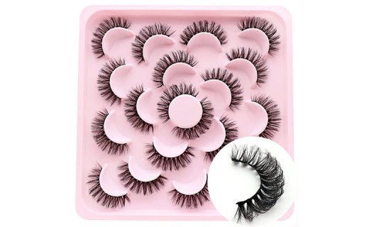 Veleasha Eyelashes D Curl Russian Strip Lashes 3D Fluffy Individual Lashes Look False Eyelashes 10 Pairs Pack (H-D04)