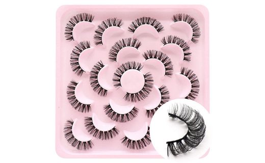 Veleasha Eyelashes D Curl Russian Strip Lashes 3D Fluffy Individual Lashes Look False Eyelashes 10 Pairs Pack (H-D02) 