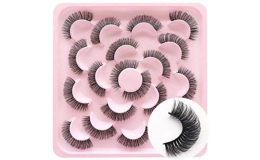 Veleasha Eyelashes D Curl Russian Strip Lashes 3D Fluffy Individual Lashes Look False Eyelashes 10 Pairs Pack (H-D01) 