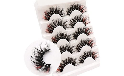 Veleasha Lashes with Red End 5 Pairs Handmade Faux Mink Lashes Fluffy Colored Eyelashes Dramatic Look Cosplay Lashes (Red-C04) 