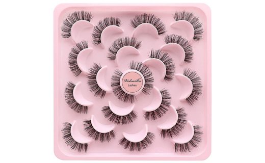 Veleasha Clear Band Eyelashes D Curl Russian Strip Lashes 3D Fluffy Individual Lashes Look False Eyelashes 10 Pairs Pack (H-D03-T)