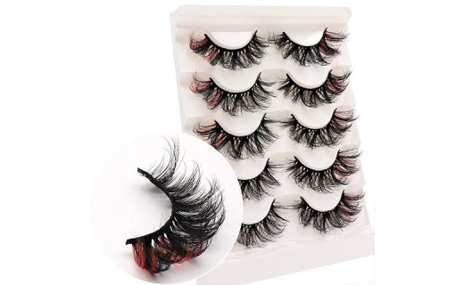 Veleasha Colored Lashes Red End 6D Wispy Lashes D Curl 5 Pairs Pack False Eyelashes for Dramatic Eye Makeup (Red-C02) 