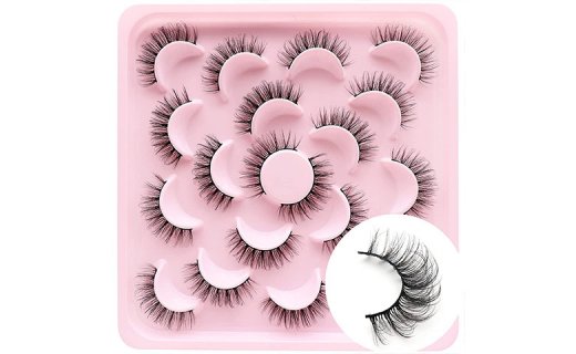 Veleasha Eyelashes D Curl Russian Strip Lashes 3D Fluffy Individual Lashes Look False Eyelashes 10 Pairs Pack (H-D05) 