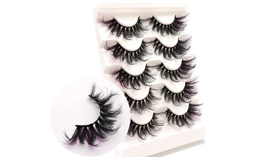 Veleasha Lashes with Color Fluffy Wispy Colored Eyelashes Dramatic Look Faux Mink Lashes 5 Pairs Pack (Purple-C01) 