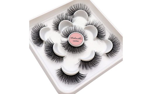 Veleasha Russian Strip Lashes 3D Faux Mink Lashes 22mm Wispy D Curl Eyelashes Extension Look False Lashes, 5 Pairs Pack Cat Eye Lashes (MS02) 