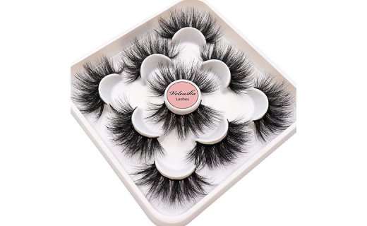 Veleasha Eyelashes New Design Fluffy Faux Mink Lashes 25mm Long Mega Volume Lashes for Dramatic Eye Makeup, 5 Pairs Pack False Eyelashes (MS05) 