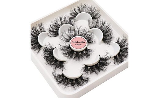 Veleasha Lashes Big Curl 3D Faux Mink Lashes 25mm Long Dramatic Fake Eyelashes for Gorgeous Eye Makeup, 5 Pairs Pack False Eyelashes (MS03) 