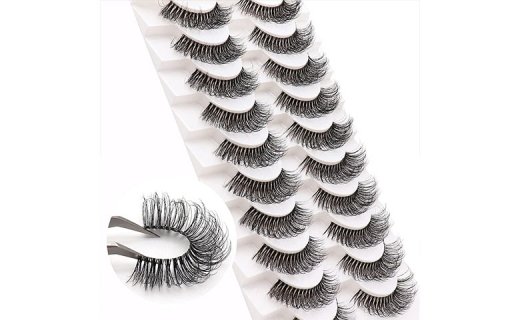 Veleasha Russian Strip Lashes with Clear Band D Curl Lash Strips 10 Pairs Pack (DT02)