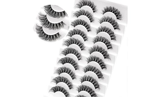 Veleasha Russian Strip Lashes with Clear Band D Curl Lash Strips 10 Pairs Pack (DT05)