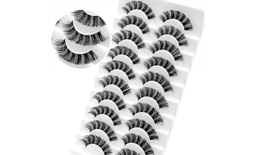 Veleasha Russian Strip Lashes with Clear Band D Curl Lash Strips 10 Pairs Pack (DT06)