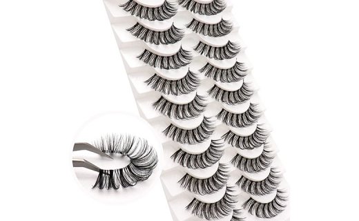Veleasha Russian Strip Lashes with Clear Band D Curl Lash Strips 10 Pairs Pack (DT08)