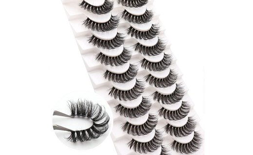 Veleasha Russian Strip Lashes with Clear Band D Curl Lash Strips 10 Pairs Pack (DT03)