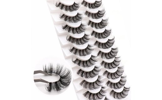 Veleasha Russian Strip Lashes with Clear Band D Curl Lash Strips 10 Pairs Pack (DT07)