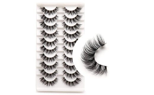 Veleasha Russian Strip Lashes with Clear Band Looks Like Eyelash Extensions D Curl Lash Strips 10 Pairs Pack (DT11)