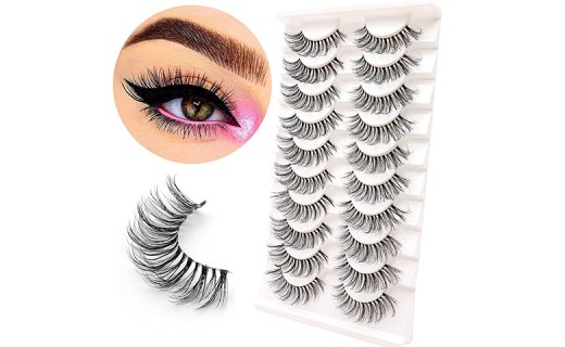 Veleasha Russian Strip Lashes with Clear Band Looks Like Eyelash Extensions D Curl Lash Strips 10 Pairs Pack (DT14)