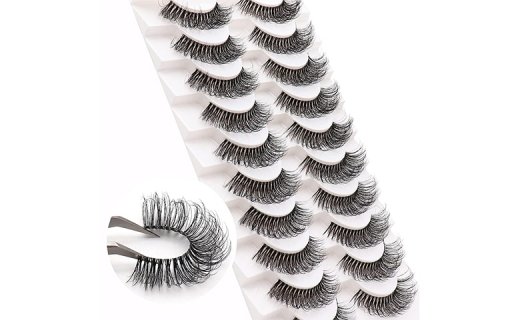 Veleasha Russian Strip Lashes with Clear Band Looks Like Eyelash Extensions D Curl Lash Strips 10 Pairs Pack (DT02)
