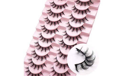 Veleasha Russian Strip Lashes DD Curl False Eyelashes Fluffy Wispy Faux Mink Lashes 10 Pairs Pack (D10)