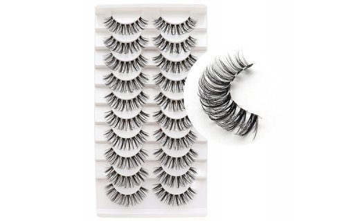 Veleasha Lash Clusters Russian Strip Lashes with Clear Band Looks Like Eyelash Extensions D Curl Strips 10 Pairs Pack (DT09)