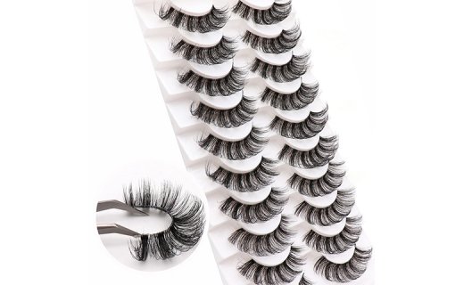 Veleasha Russian Strip Lashes with Clear Band Looks Like Eyelash Extensions D Curl Lash Strips 10 Pairs Pack (DT07)