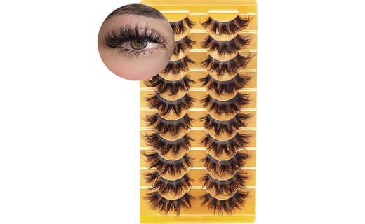 Veleasha Lashes with Clear Band Looks Like Eyelash Extensions Wispy D Curl Strips Lashes 10 Pairs Pack (DT17)