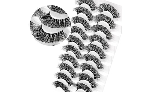 Veleasha Russian Strip Lashes with Clear Band D Curl 18mm Long Volume False Eyelashes 10 Pairs Pack (DT04)