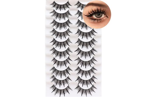 Losha Eyelashes Wispy Wet Look Manga Lashes Natural Look 18mm Spiky Anime Fake Eyelashes 10 Pairs Handmade Faux Mink Lashes Pack| 02