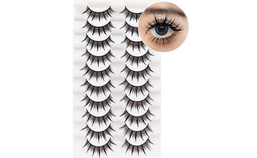 Losha Lashes Spiky False Eyelashes 16mm Wispy Manga Lashes Natural Wet Look 10 Pairs Reusable Fake Eye Lashes Pack| 01