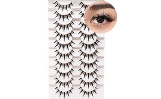 Losha Lashes Manga Lashes Natural Look Wispy False Eyelashes with Clear Band 10 Pairs Faux Mink Lashes Look Like Individual Cluster Lashes| Demon