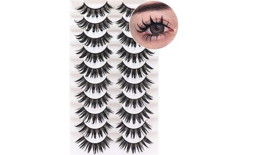 Losha False Eyelashes Spiky Manga Lashes Natural Look 20mm Fluffy Anime Wet Look Lashes 10 Pairs Fake Eyelashes Pack for Cosplay| 03