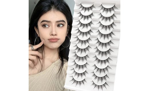 Veleasha Manga Lashes Natural Look Fluffy False Eyelashes Asian Cosplay Wispy Anime Eye Lashes 10 Pairs Pack (6D75)