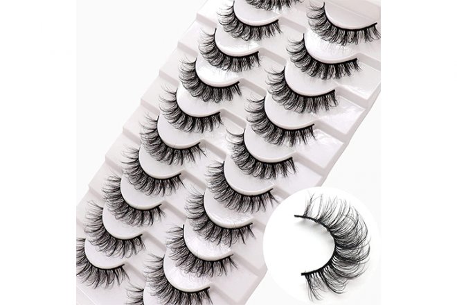 Veleasha Russian Strip Lashes DD Curl False Eyelashes Fluffy Wispy Faux Mink Lashes 10 Pairs Pack (D05)