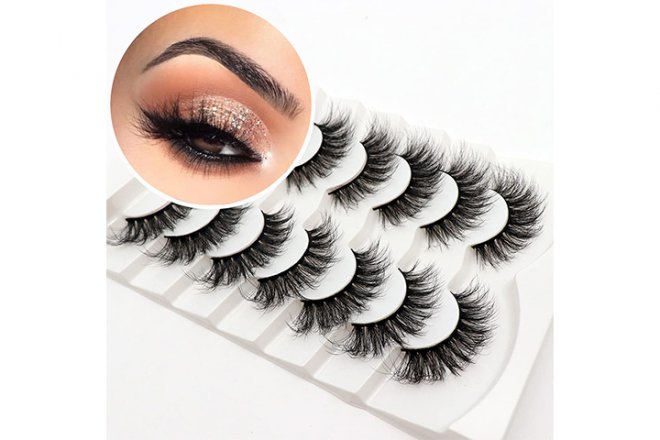 Veleasha False Eyelashes Wispy Faux Mink Lashes Fluffy Handmade Fake Eyelashes 18MM Natural Look 7 Pairs Pack Luxury Cat Eye Lashes (804)