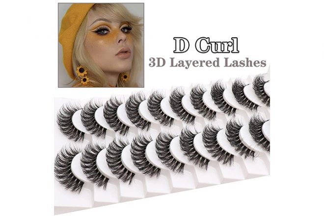 Veleasha Russian Strip Lashes with Clear Band Looks Like Eyelash Extensions D Curl Lash Clusters Strips 10 Pairs Pack (DT03)