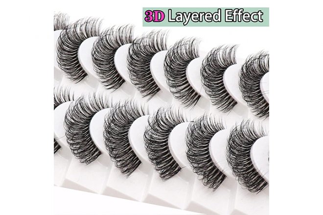 Veleasha Russian Strip Lashes with Clear Band Looks Like Eyelash Extensions D Curl Lash Strips 10 Pairs Pack (DT02)